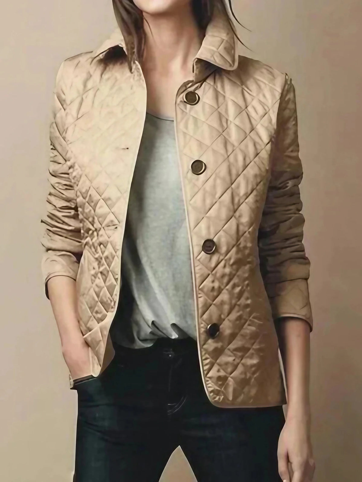 Veste matelassée femme à carreaux, légère, du M au 5XL, beige