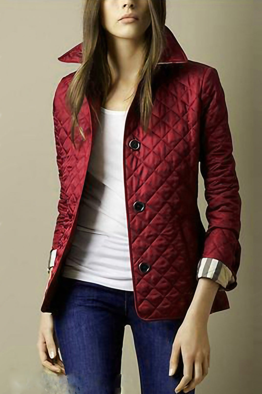 Veste matelassée femme boutonnée, coupe ajustée, mi-saison, rouge