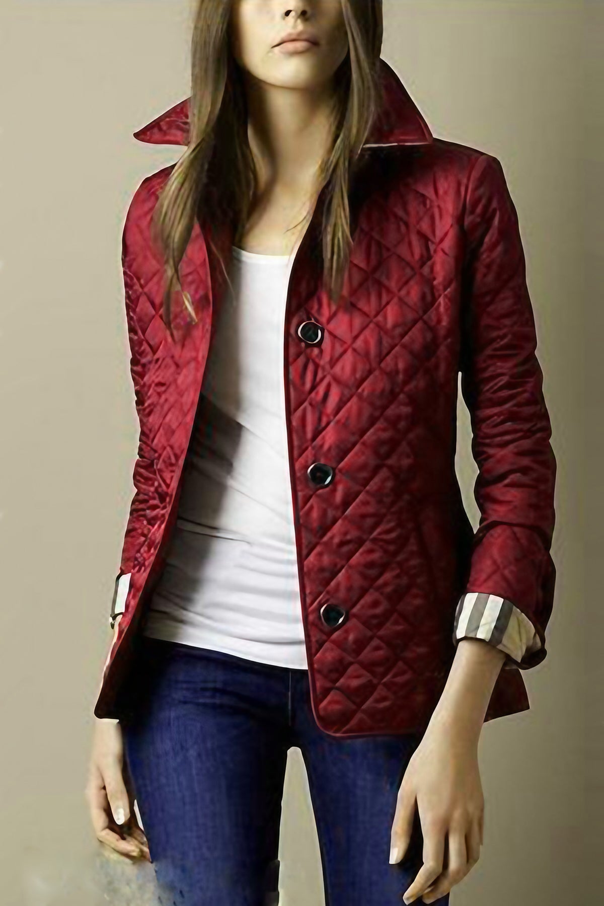 Veste matelassée femme boutonnée, coupe ajustée, mi-saison, rouge