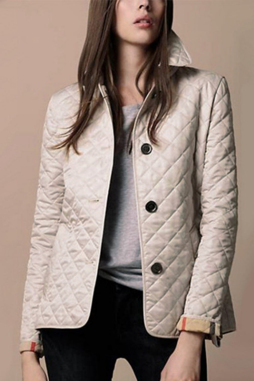 Veste matelassée femme boutonnée, coupe ajustée, mi-saison, beige