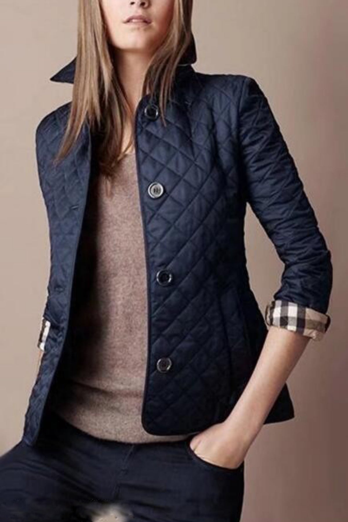 Veste matelassée femme boutonnée, coupe ajustée, mi-saison, bleu