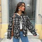 Veste matelassée femme imprimée, col rond, noire, du XS au 2XL