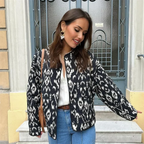 Veste matelassée femme imprimée, col rond, noire, du XS au 2XL