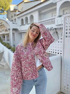 Veste matelassée femme à imprimé fleuri, col rond, coupe ample