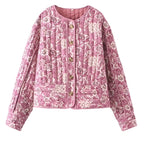 Veste matelassée femme à imprimé fleuri, col rond, coupe ample