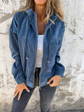 Veste en velours côtelé femme à poches, mi-saison, cinq coloris, bleu