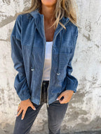 Veste en velours côtelé femme à poches, mi-saison, cinq coloris, bleu