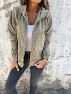 Veste en velours côtelé femme à poches, mi-saison, cinq coloris, vert