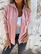 Veste en velours côtelé femme à poches, mi-saison, cinq coloris, rose