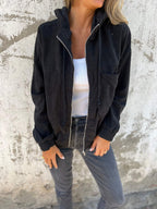 Veste en velours côtelé femme à poches, mi-saison, cinq coloris, noir