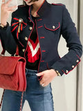 Veste militaire femme bleu foncé, boutons argentés, bleu foncé