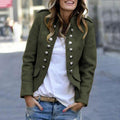 Veste style militaire femme cintrée, boutons métalliques, vert armée