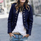 Veste style militaire femme cintrée, boutons métalliques, bleu foncé