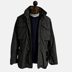 Veste militaire homme vintage, col montant, quatre poches, noir