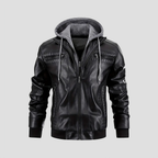 Veste motard homme à capuche amovible, noir ou marron foncé