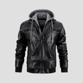 Veste motard homme à capuche amovible, noir ou marron foncé, noir