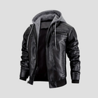 Veste motard homme à capuche amovible, noir ou marron foncé