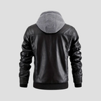 Veste motard homme à capuche amovible, noir ou marron foncé
