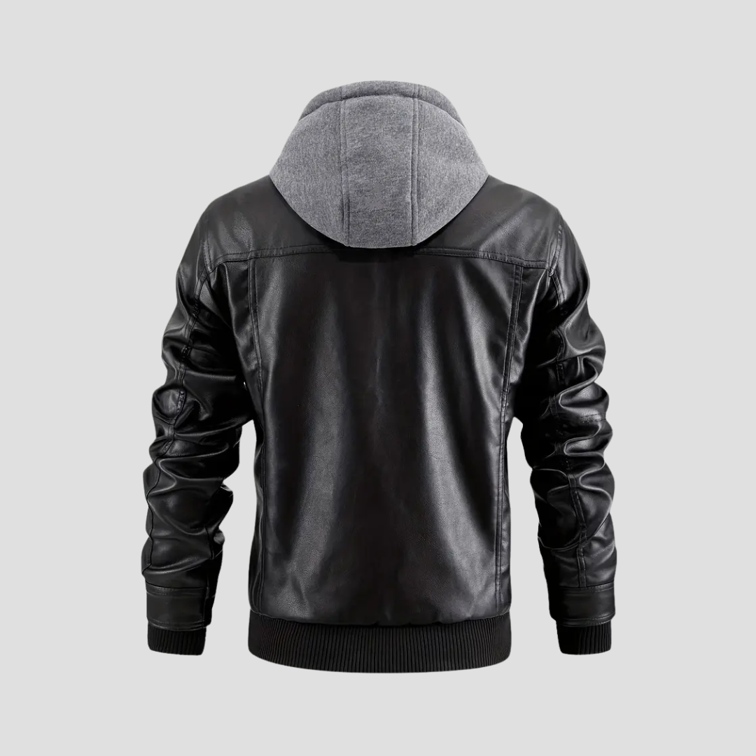 Veste motard homme à capuche amovible, noir ou marron foncé