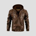 Veste motard homme à capuche amovible, noir ou marron foncé, marron foncé