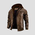 Veste motard homme à capuche amovible, noir ou marron foncé