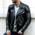 Veste style motard homme coupe ajustée, du S au 5XL, noir