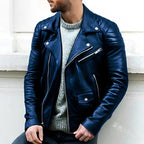 Veste style motard homme coupe ajustée, du S au 5XL, bleu