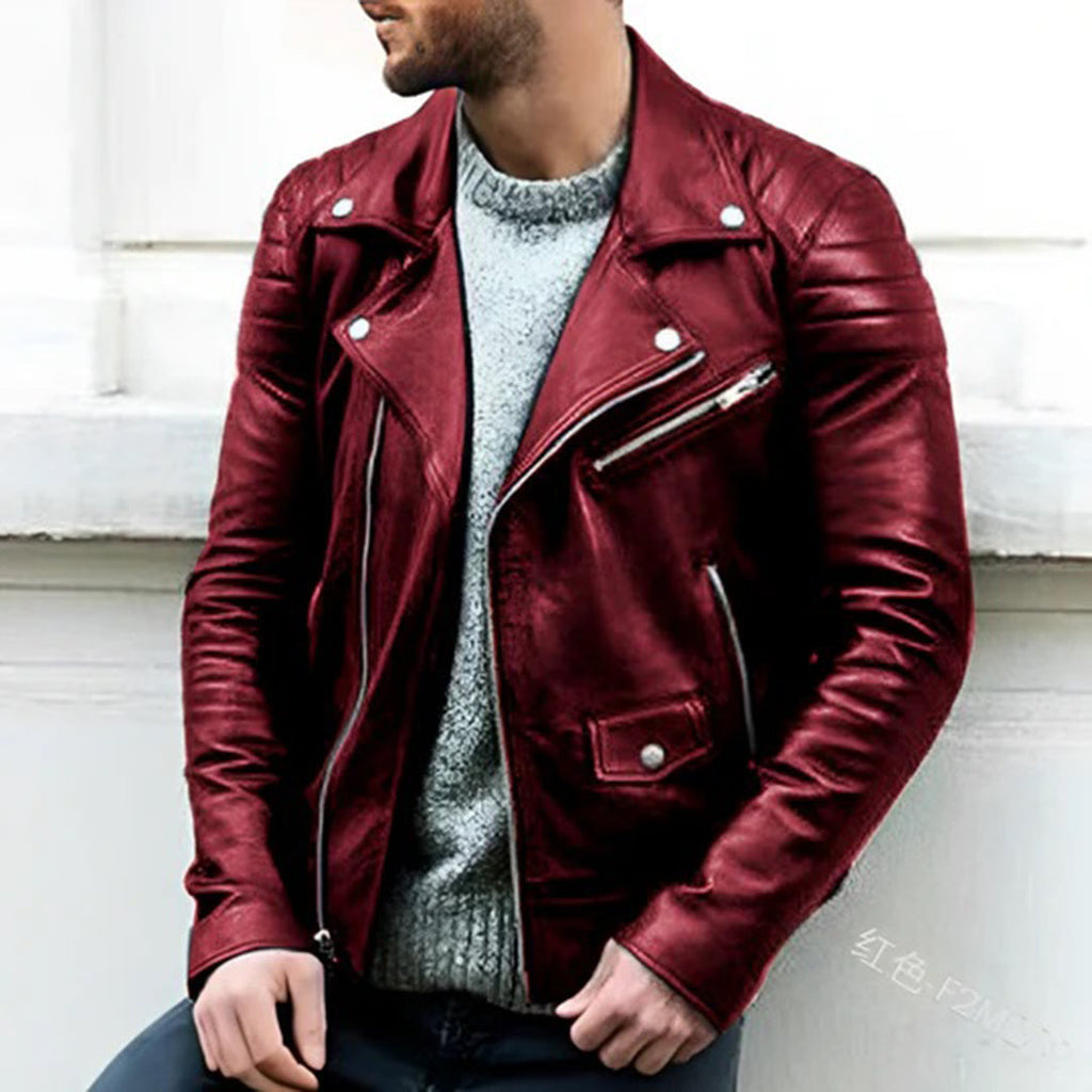 Veste style motard homme coupe ajustée, du S au 5XL, rouge