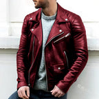 Veste style motard homme coupe ajustée, du S au 5XL, rouge