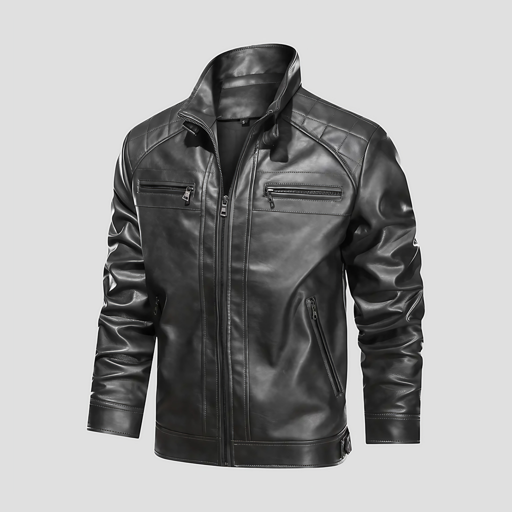 Veste motard rétro homme à col montant boutonné, du S au 3XL