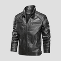 Veste motard rétro homme à col montant boutonné, du S au 3XL, noir