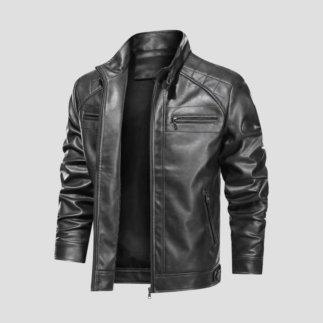Veste motard rétro homme à col montant boutonné, du S au 3XL