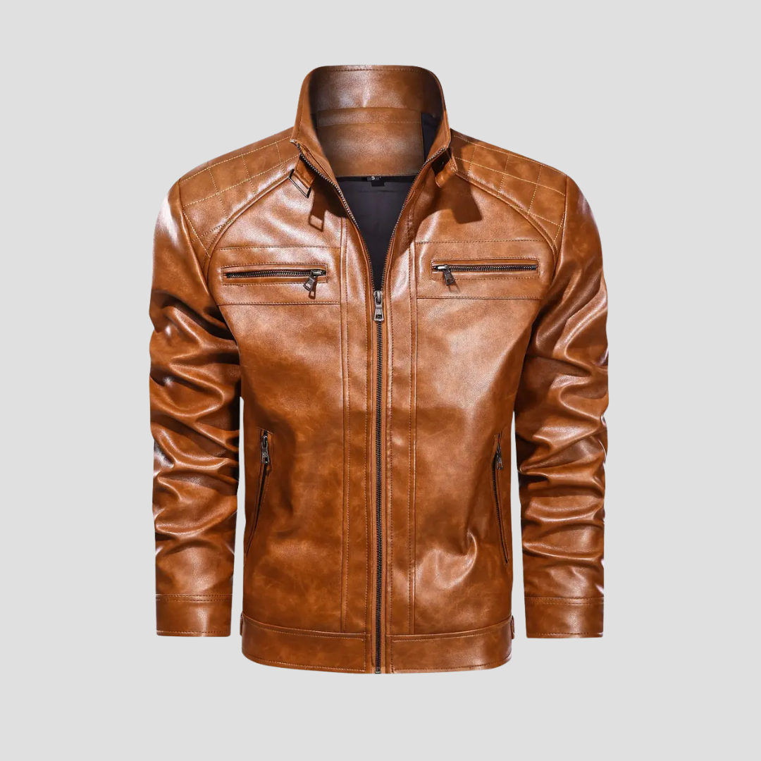 Veste motard rétro homme à col montant boutonné, du S au 3XL