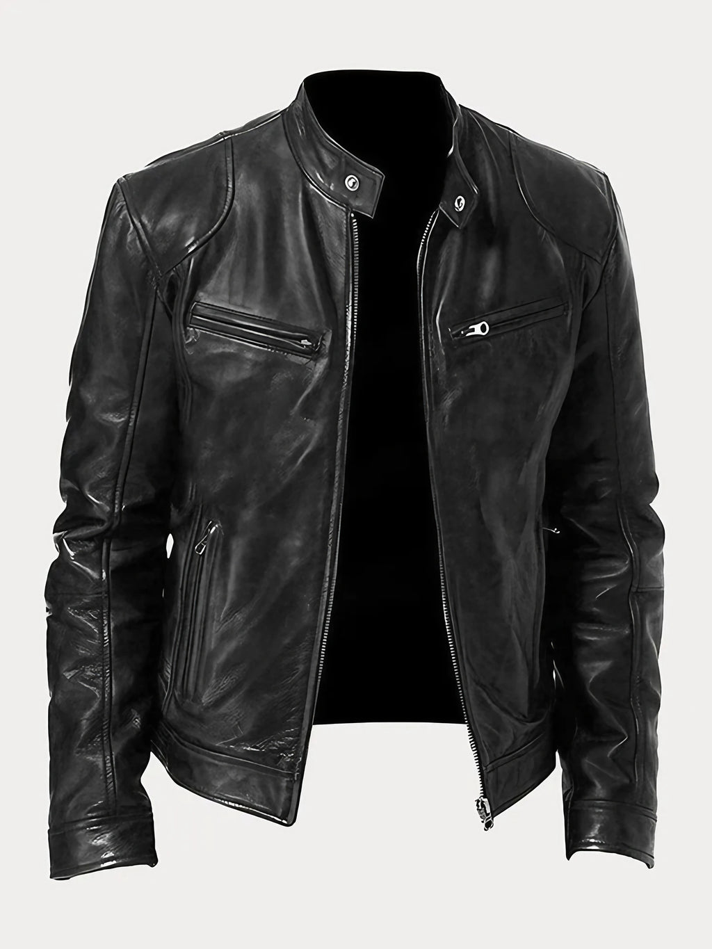 Veste moto homme à poches zippées, dix coloris, du S au 5XL, noir