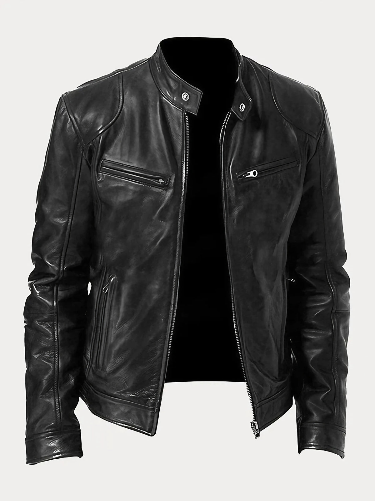 Veste moto homme à poches zippées, dix coloris, du S au 5XL, noir
