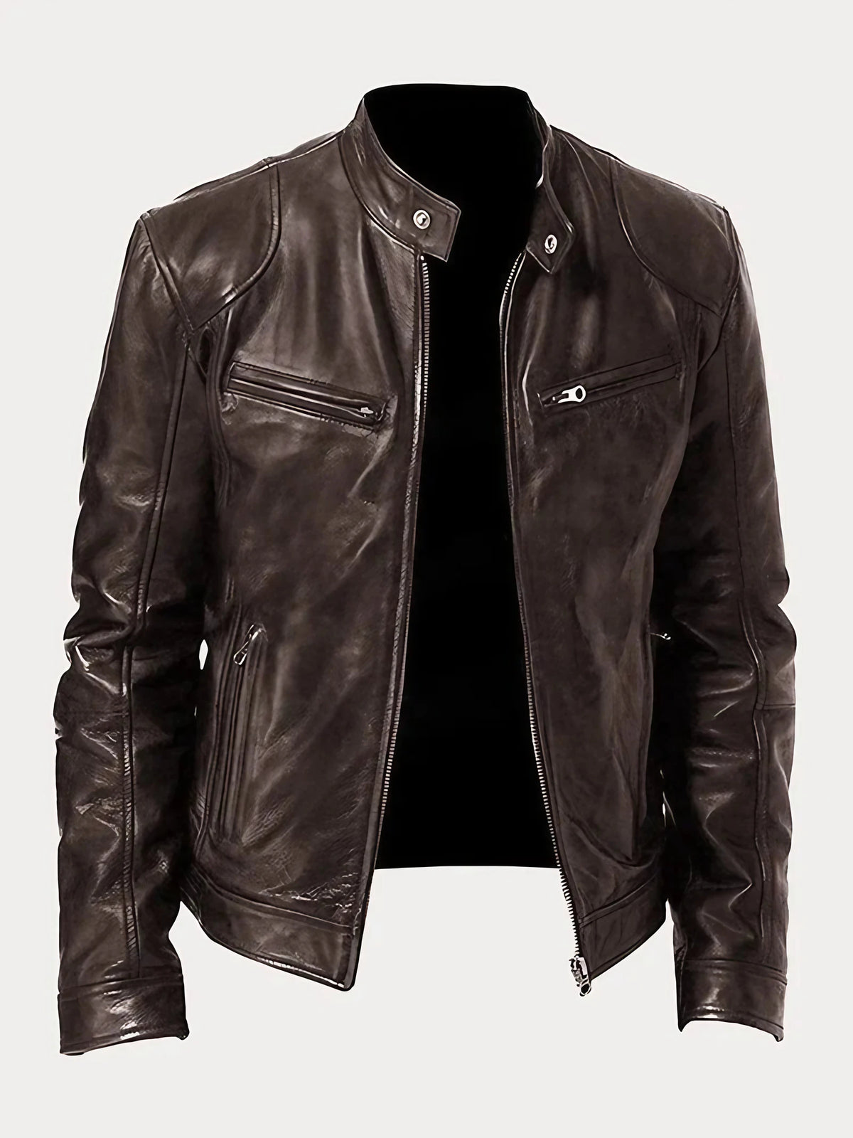 Veste moto homme à poches zippées, dix coloris, du S au 5XL, marron
