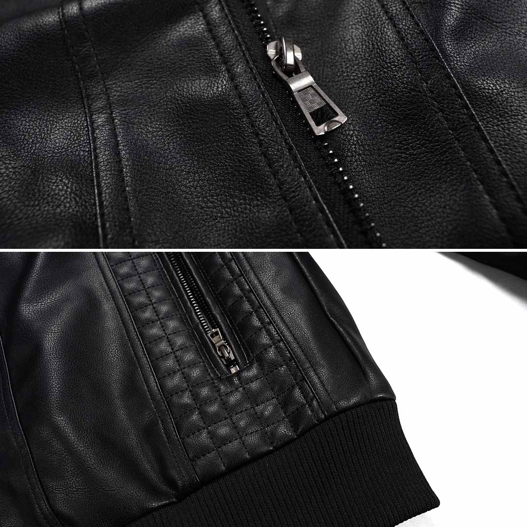Veste style motard homme rétro, capuche intégrée, zip frontal