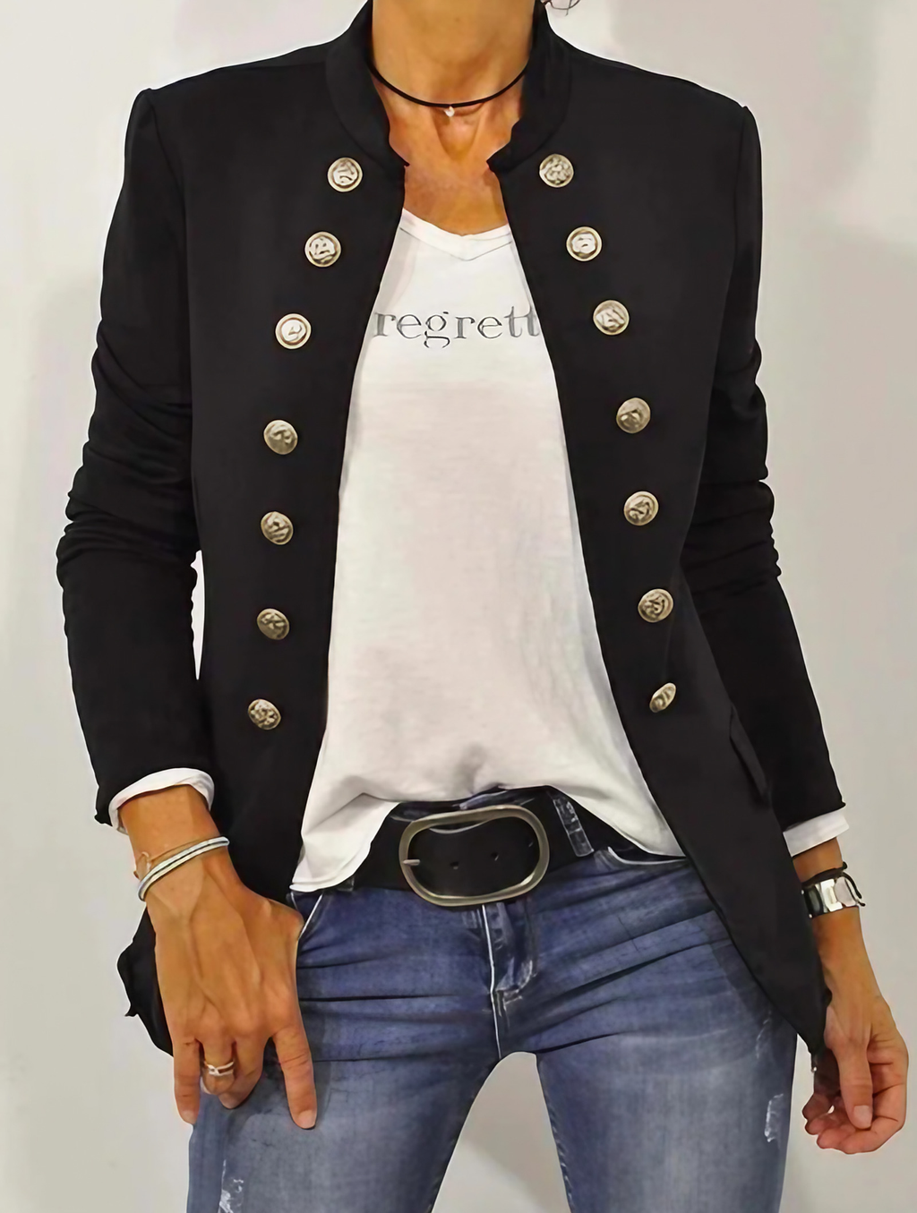 Veste noire femme boutonnée à manches longues, noir