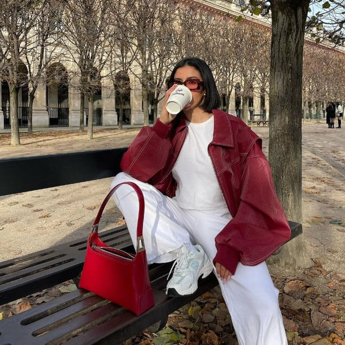 Veste oversize femme rouge, coupe ample, du S au XL
