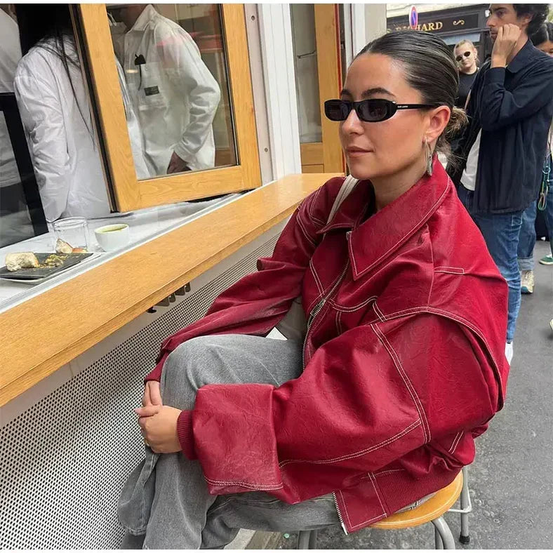 Veste courte rouge oversize pour femme, du S au XL