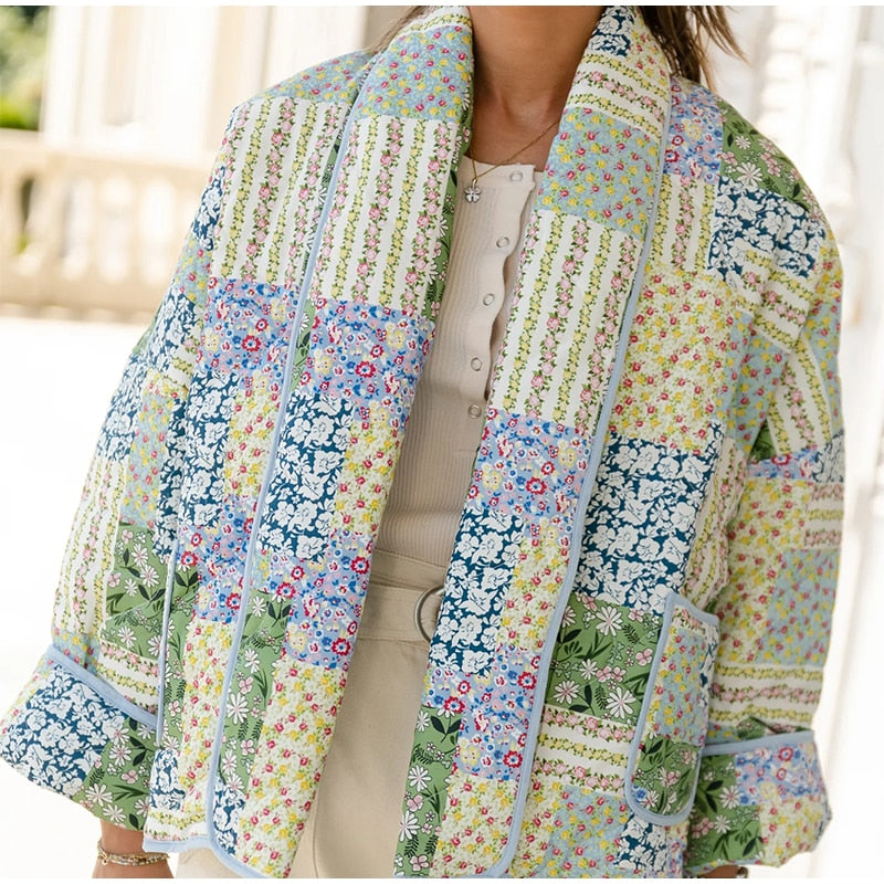 Veste patchwork femme à coupe décontractée, rose ou verte