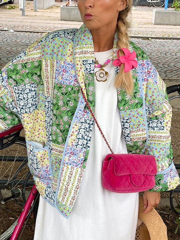 Veste patchwork femme à coupe décontractée, rose ou verte