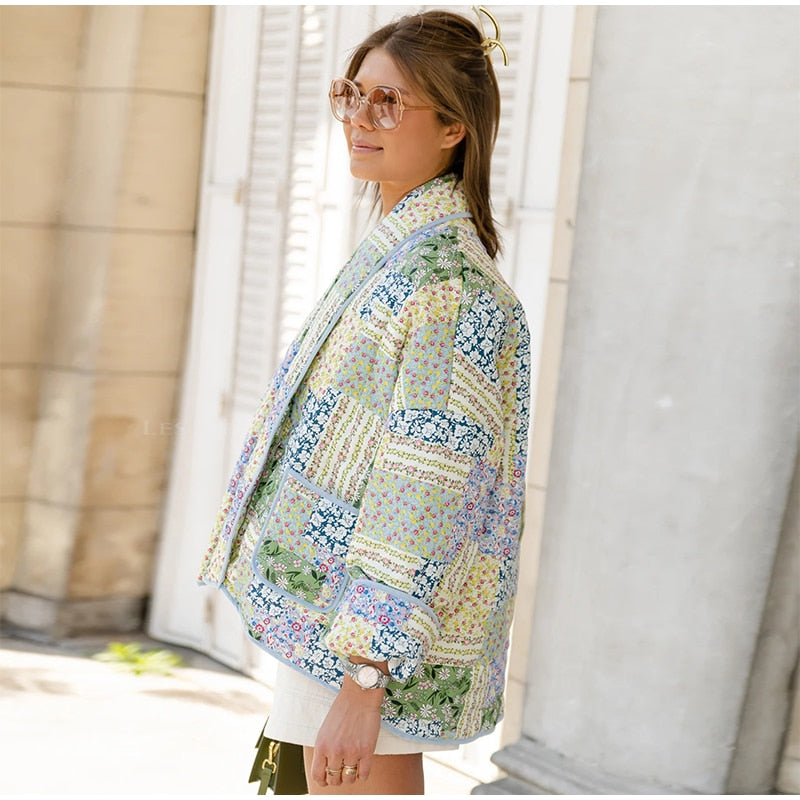 Veste patchwork femme à coupe décontractée, rose ou verte