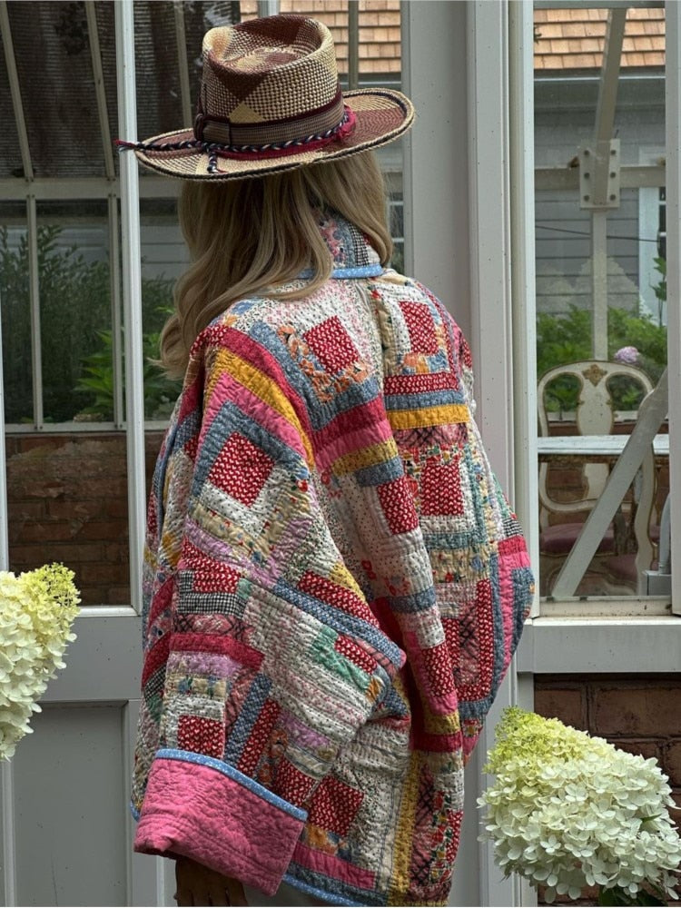 Veste patchwork femme à coupe décontractée, rose ou verte