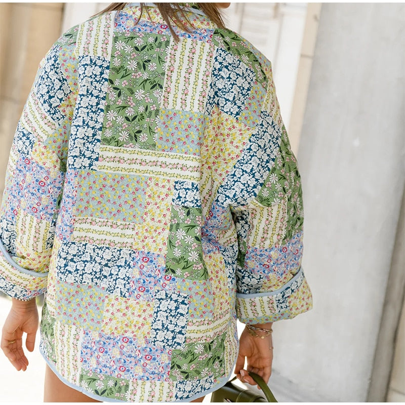 Veste patchwork femme à coupe décontractée, rose ou verte