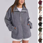 Veste polaire femme à col revers, zip et poches, neuf coloris