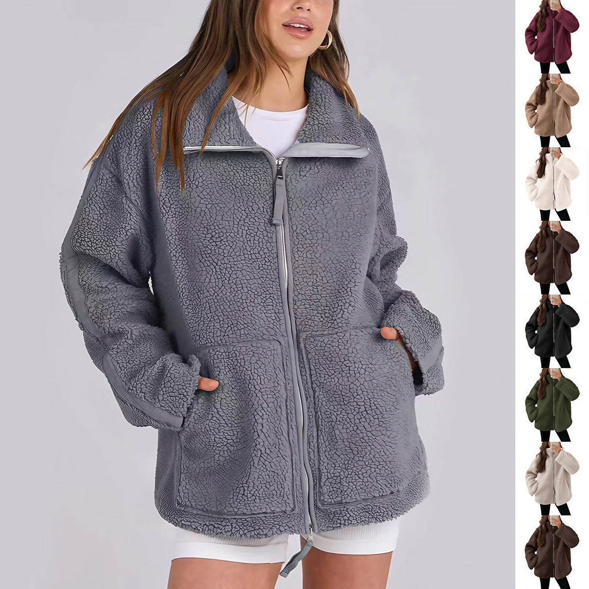 Veste polaire femme à col revers, zip et poches, neuf coloris