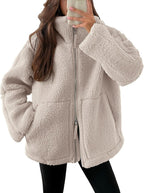 Veste polaire femme à col revers, zip et poches, neuf coloris, abricot