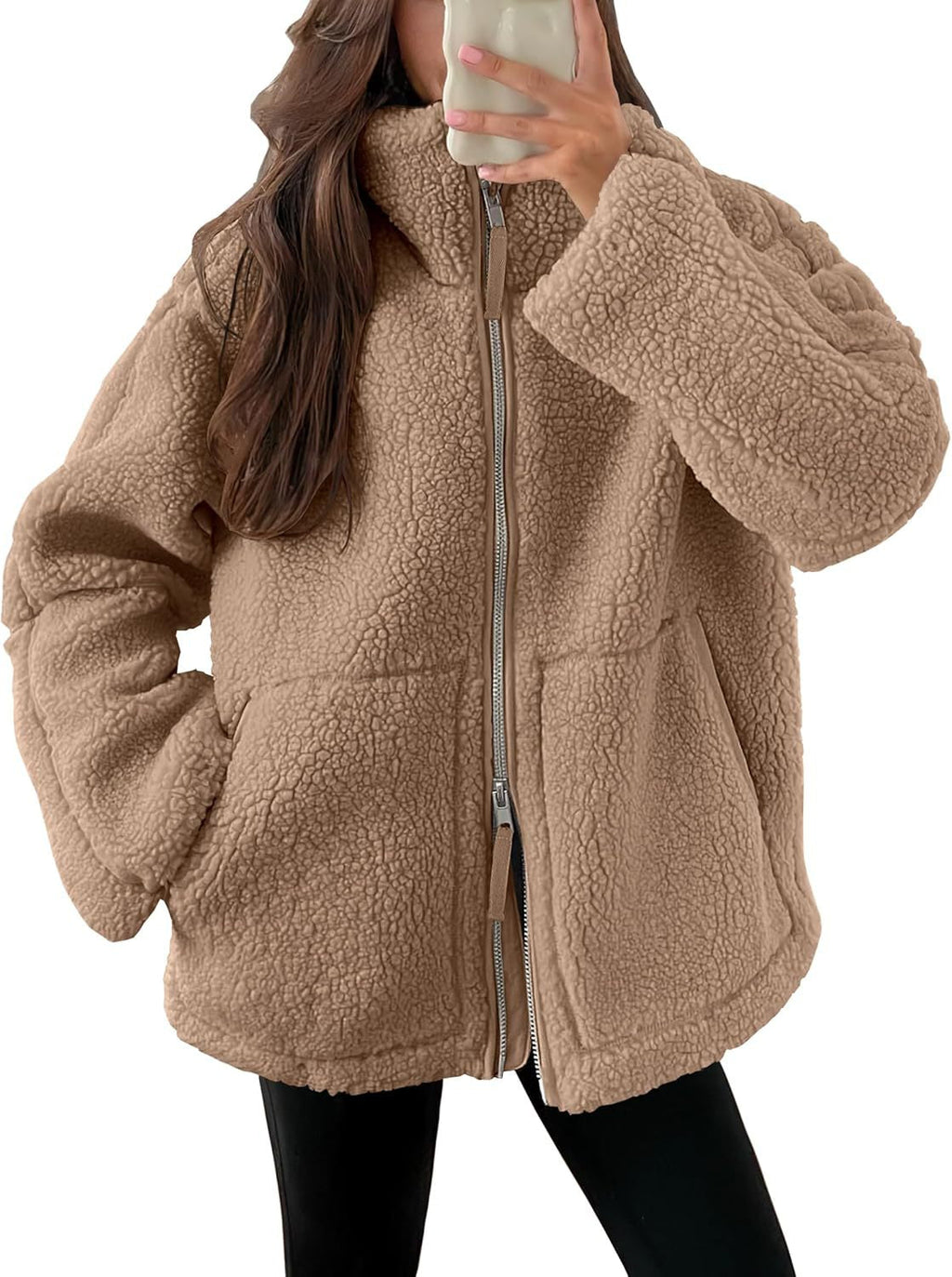 Veste polaire femme à col revers, zip et poches, neuf coloris