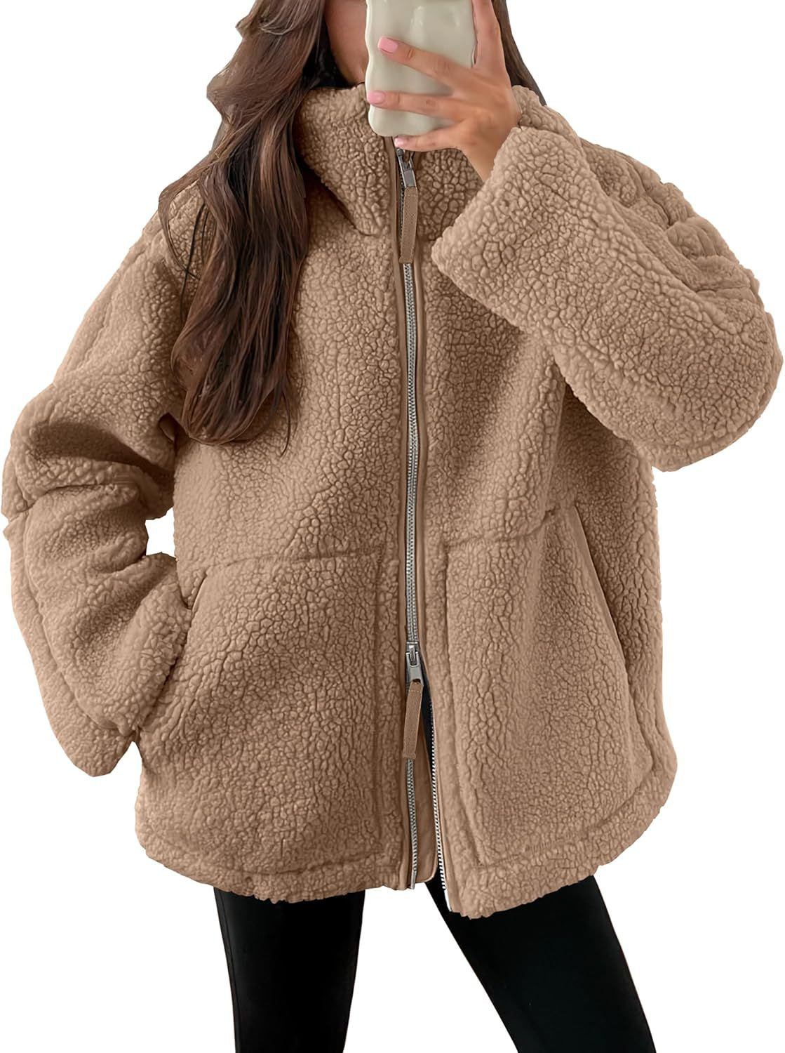 Veste polaire femme à col revers, zip et poches, neuf coloris